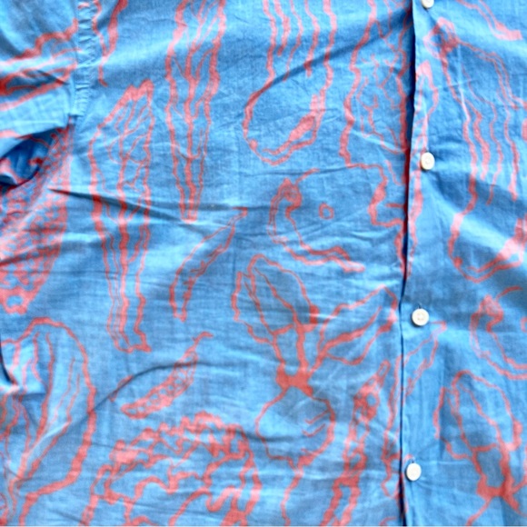 H&M Relaxed Fit Cotton Short Sleeve Shirt in Light Blue and Orange Peach Pattern - Picture 9 of 16